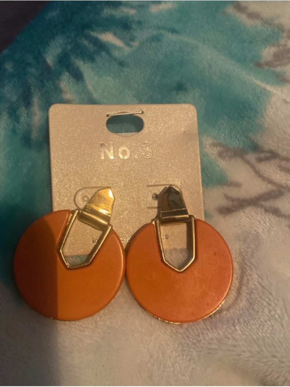 No.3 Orange Round Clip-On Earrings with Gold Accents